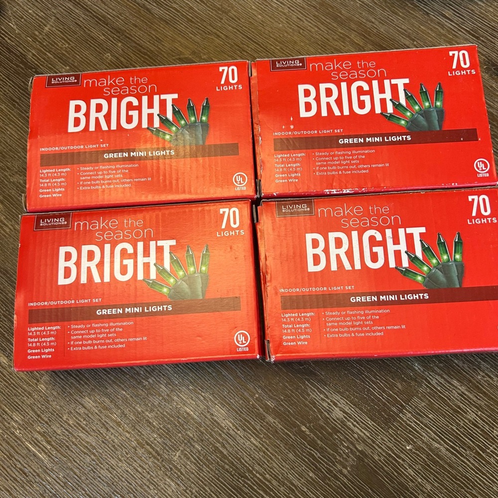 Living Solutions 70 Green Mini Christmas Lights Indoor Outdoor Lot of 4 Sets 280